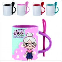 Caneca c/ Colher - Preta, Vermelha, Rosa, Azul, Marrom